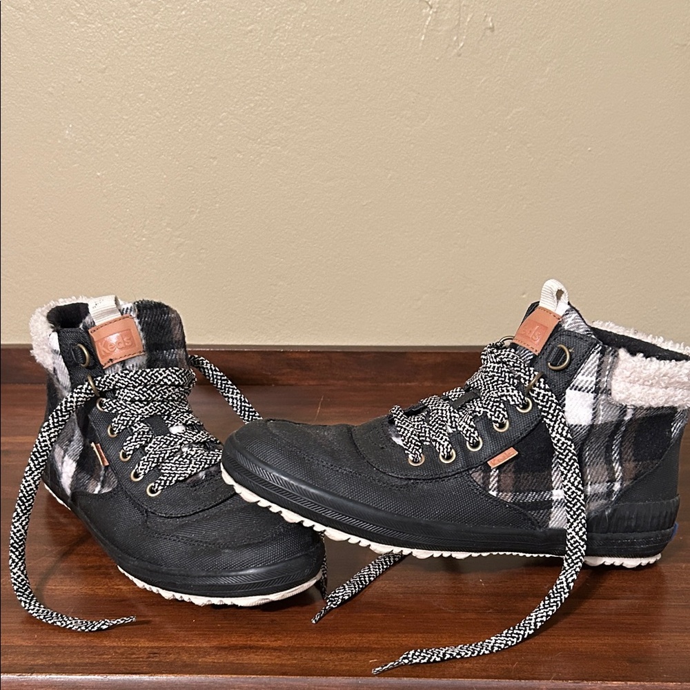 Keds Black and White Plaid Boots